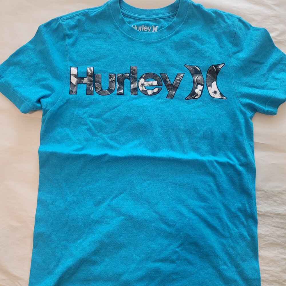Hurley Blue Tropical Logo T-Shirt Size Small Tee Great Condition